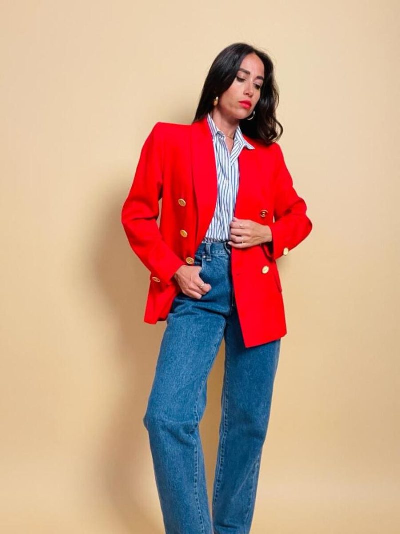 Blazer doppiopetto rosso con bottoni oro "Yves Saint Laurent"