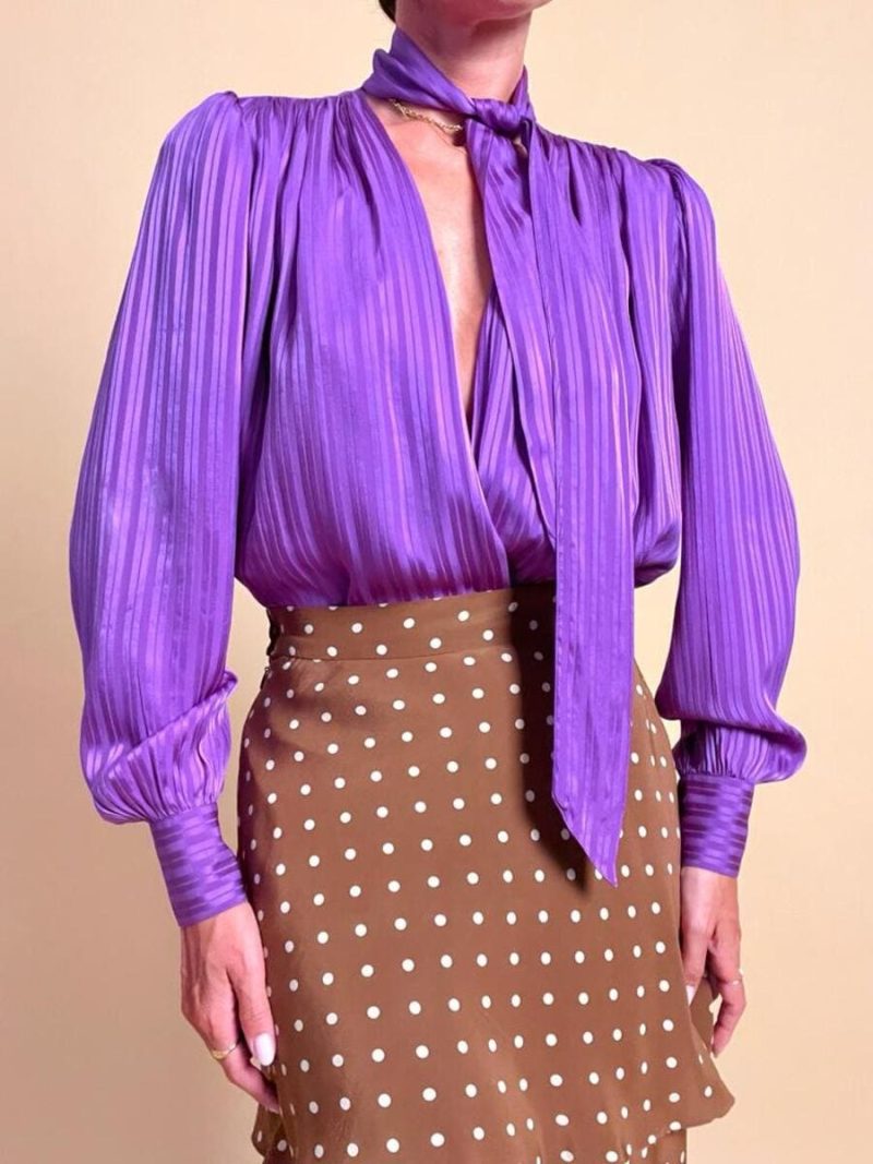 Camicia in seta Jaquard viola "Yves Saint Laurent Rive Gauche"