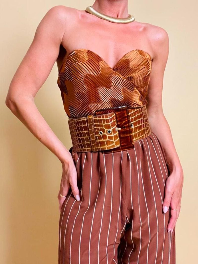 Maxi cintura in pelle stampa cocco color cuoio "byblos"