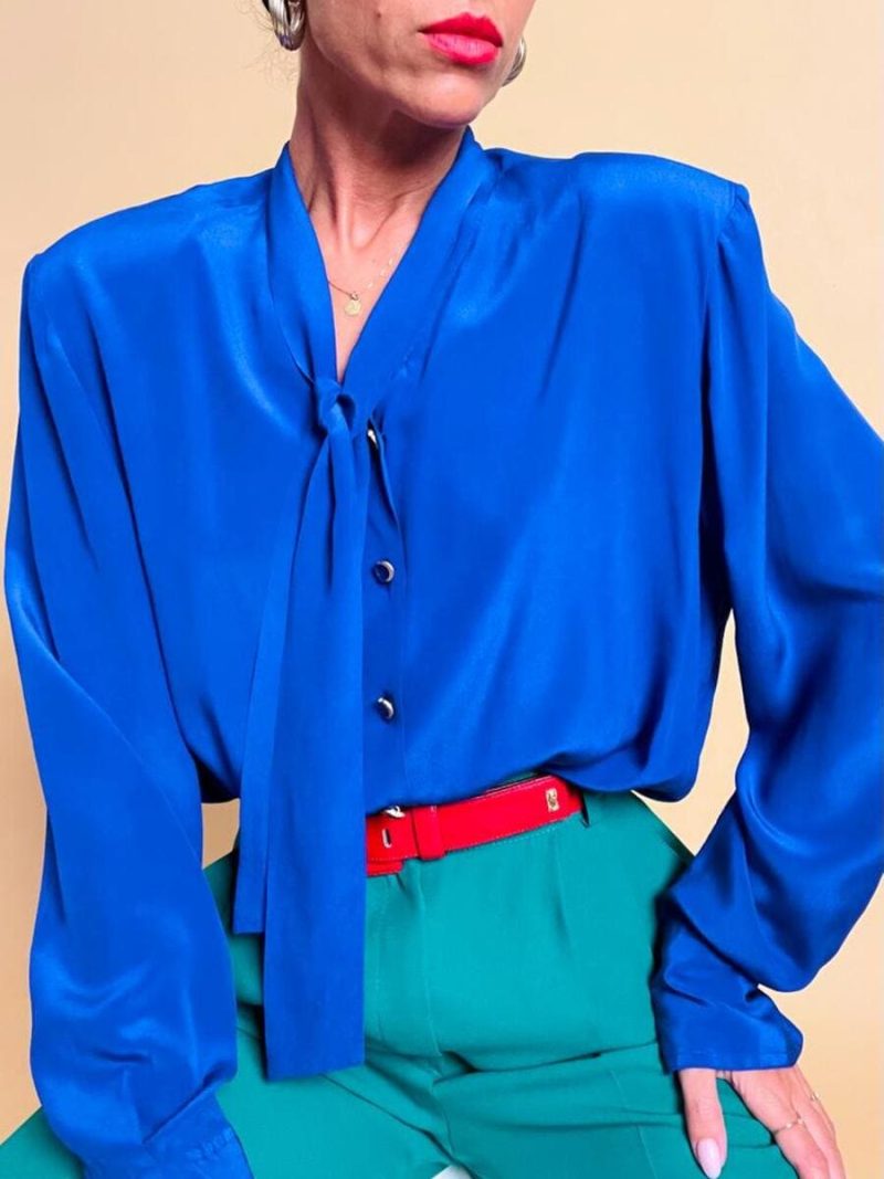 Camicia sartoriale in seta blu Majorelle