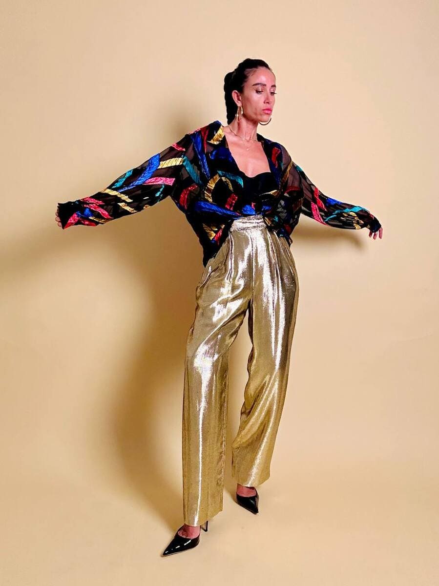 Camicia in chiffon nero con inserti di velluto controtagliato multicolor - immagine 2