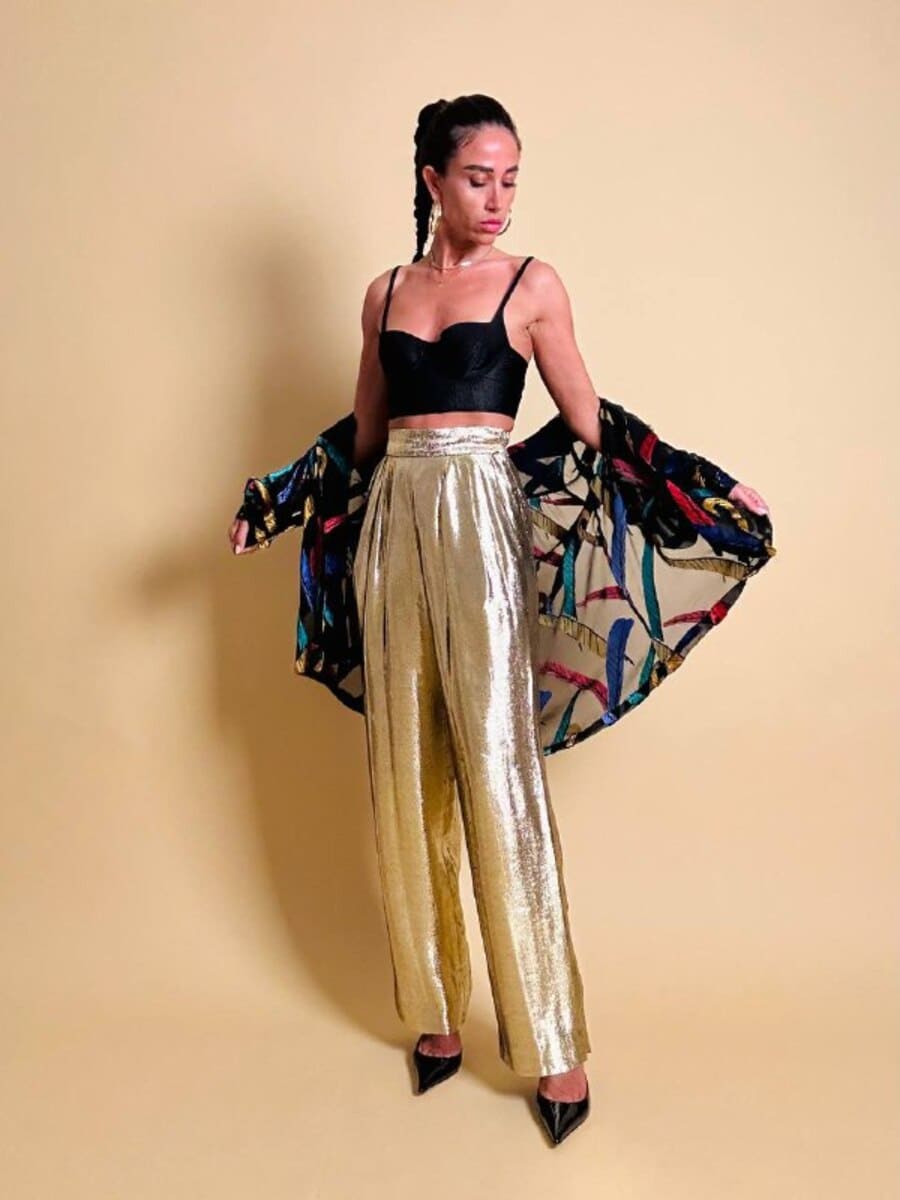 Camicia in chiffon nero con inserti di velluto controtagliato multicolor - immagine 4