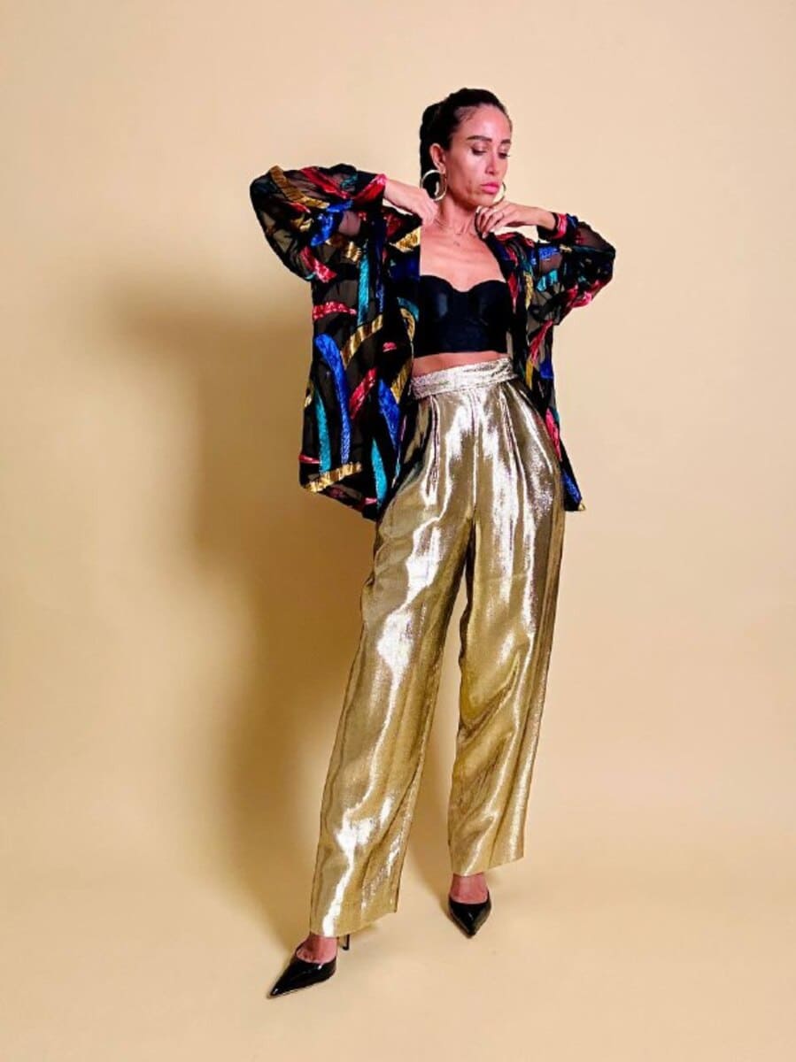 Camicia in chiffon nero con inserti di velluto controtagliato multicolor - immagine 5