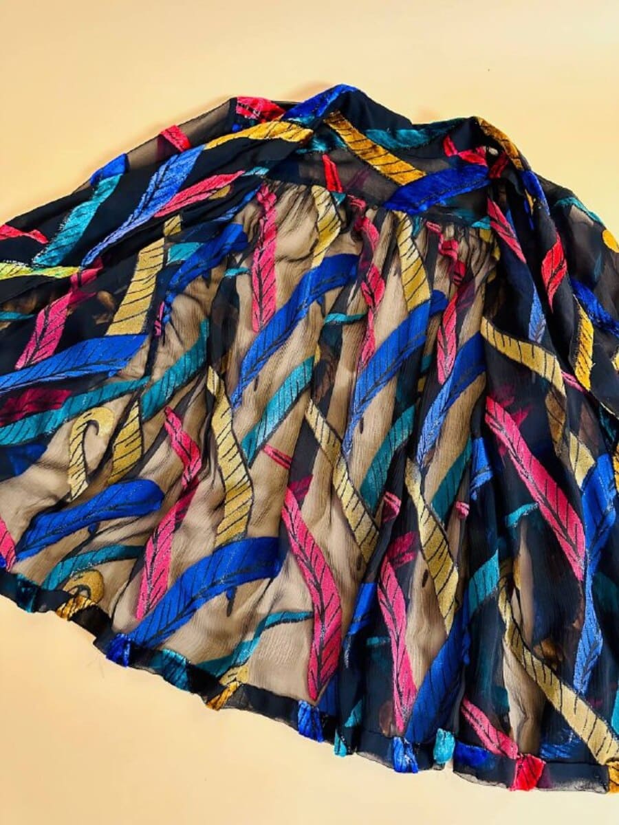 Camicia in chiffon nero con inserti di velluto controtagliato multicolor - immagine 16