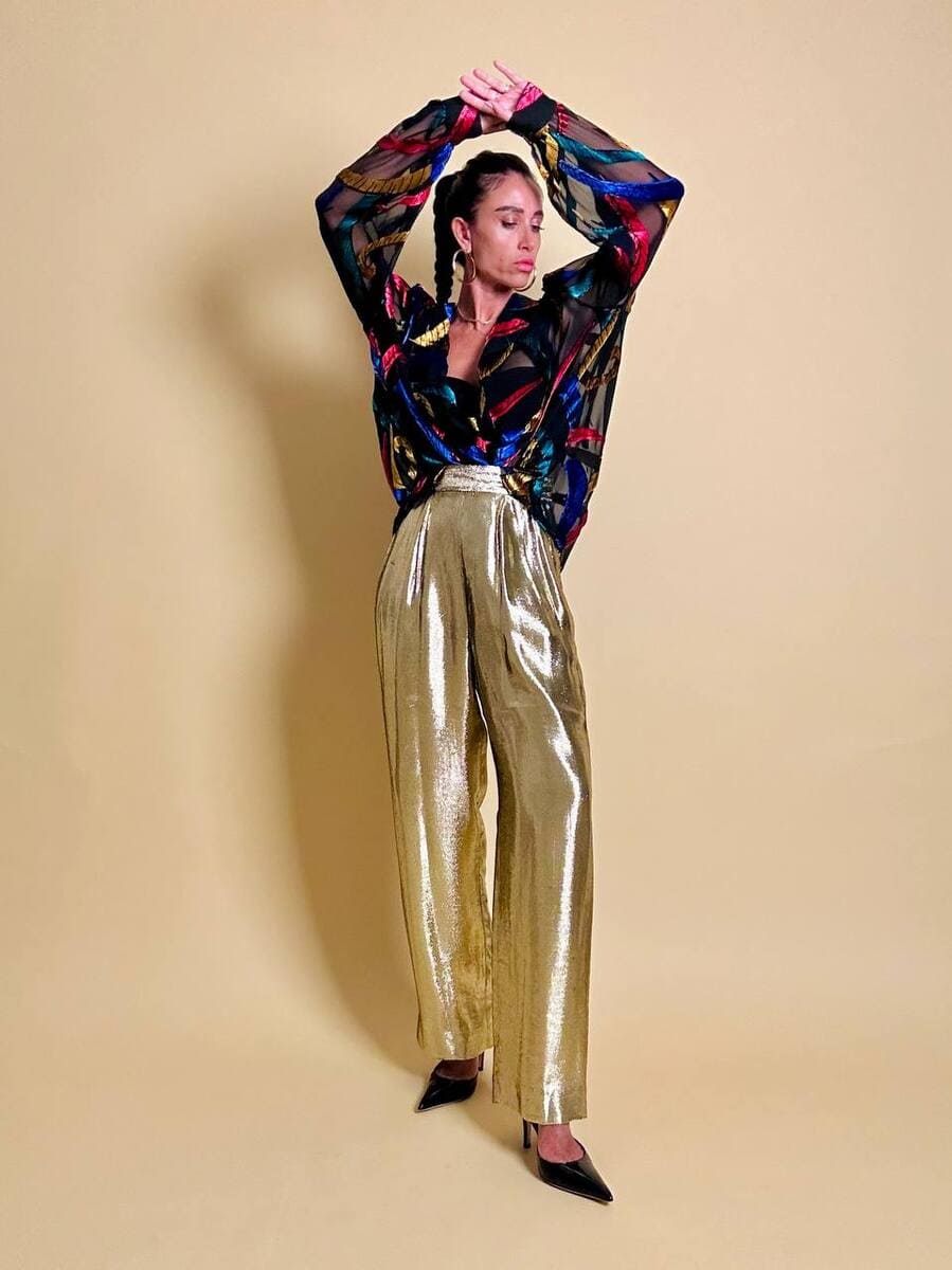 Camicia in chiffon nero con inserti di velluto controtagliato multicolor - immagine 7