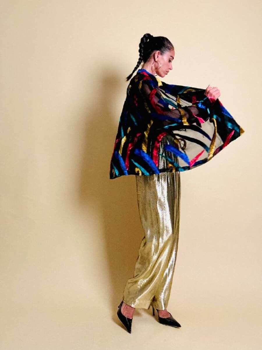 Camicia in chiffon nero con inserti di velluto controtagliato multicolor - immagine 9