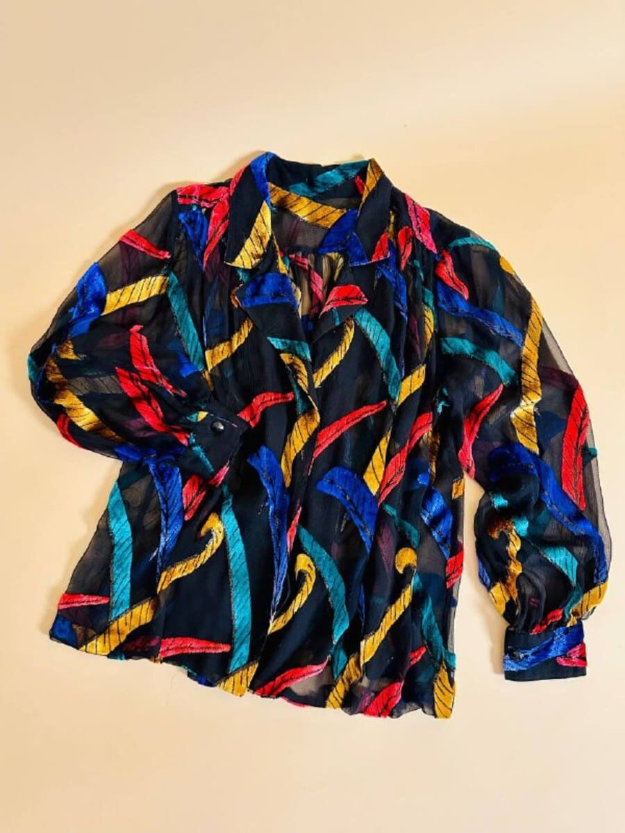 Camicia in chiffon nero con inserti di velluto controtagliato multicolor - immagine 14