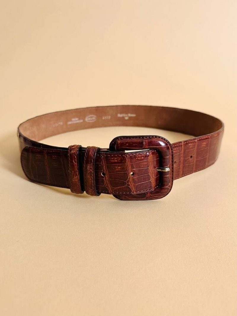 Cintura in vero coccodrillo color castagno “Reptile’s House”
