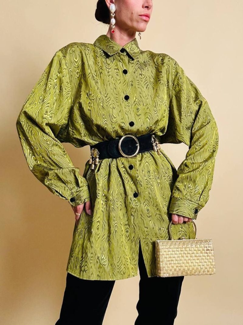 Camicia in tessuto Jaquard moiré verde acido “Marlène Laurent”