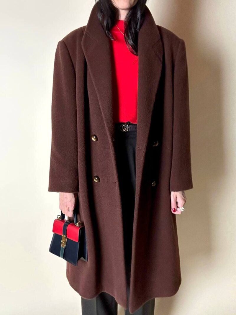 Cappotto vintage doppiopetto in lana color cioccolato
