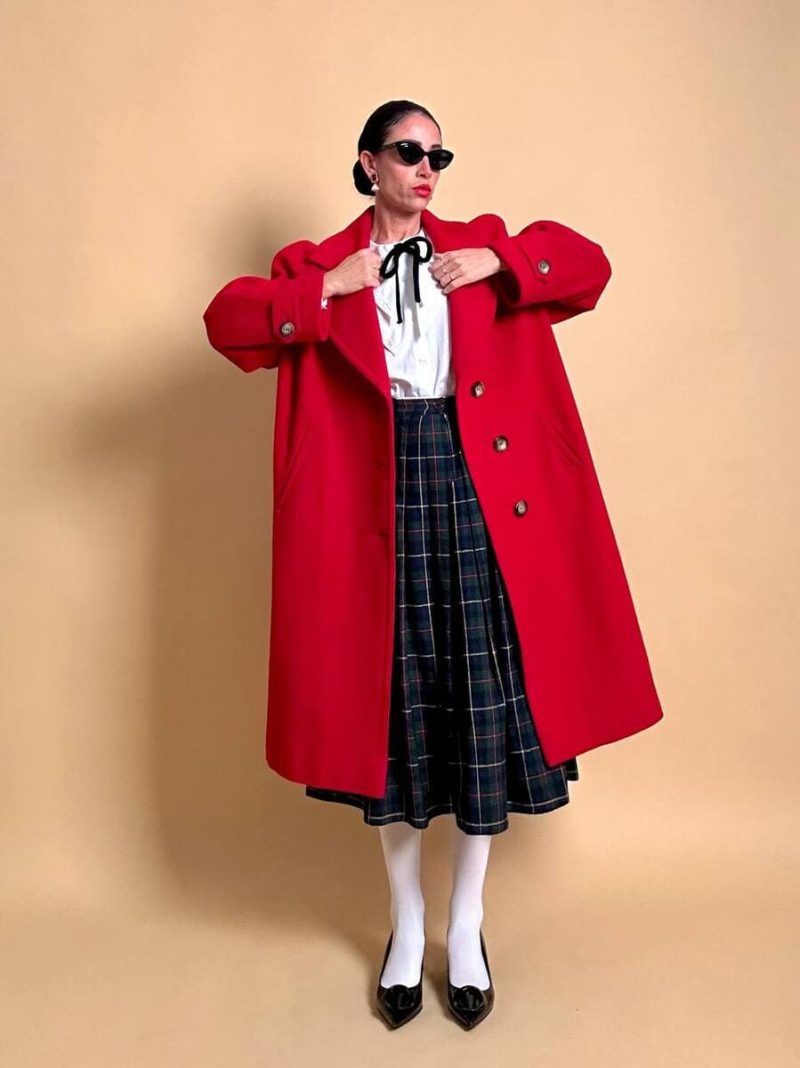 Cappotto in drap di lana rosso vivo