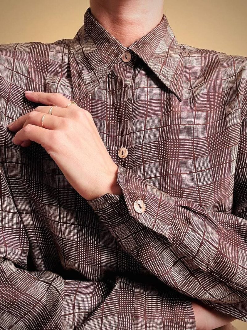 Camicia in pura seta fantasia check “Confezioni Rosa mode”