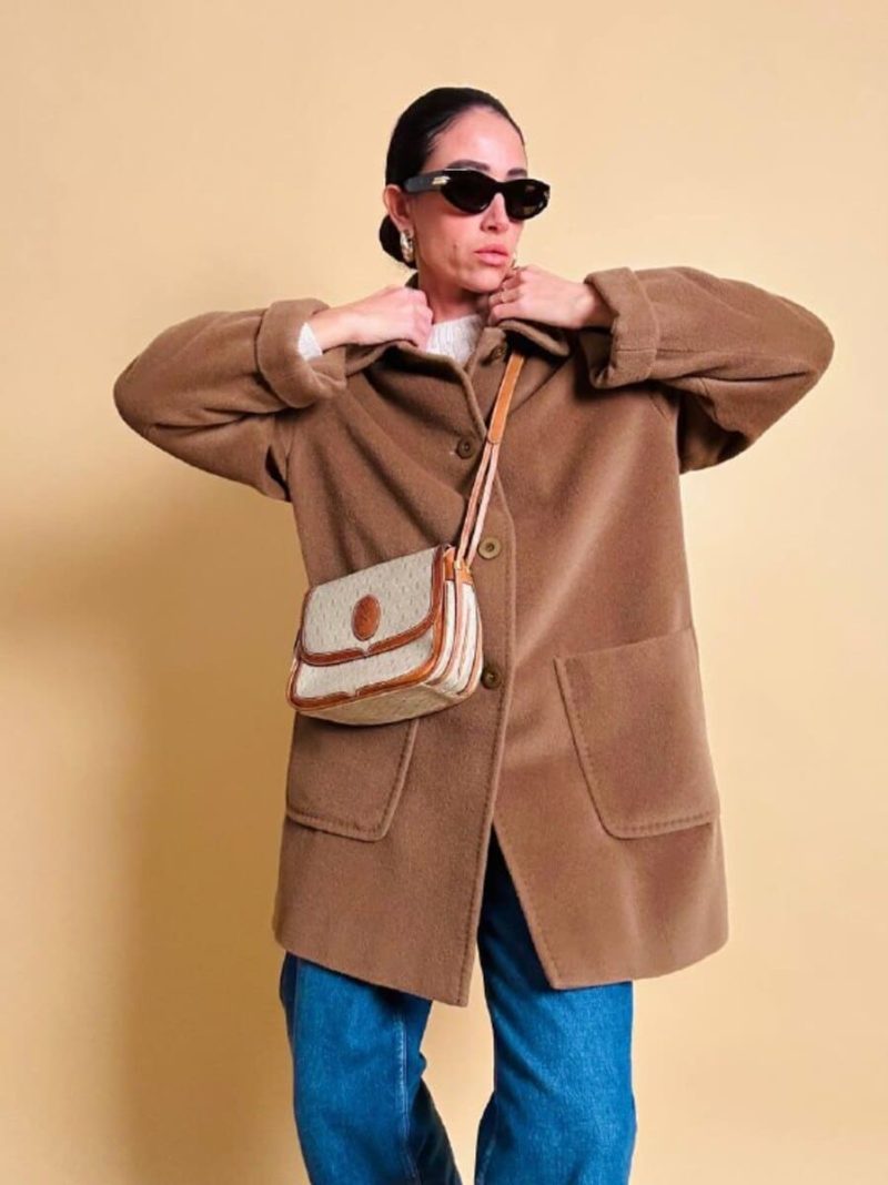 Cappottino in lana e cachemire color cammello scuro