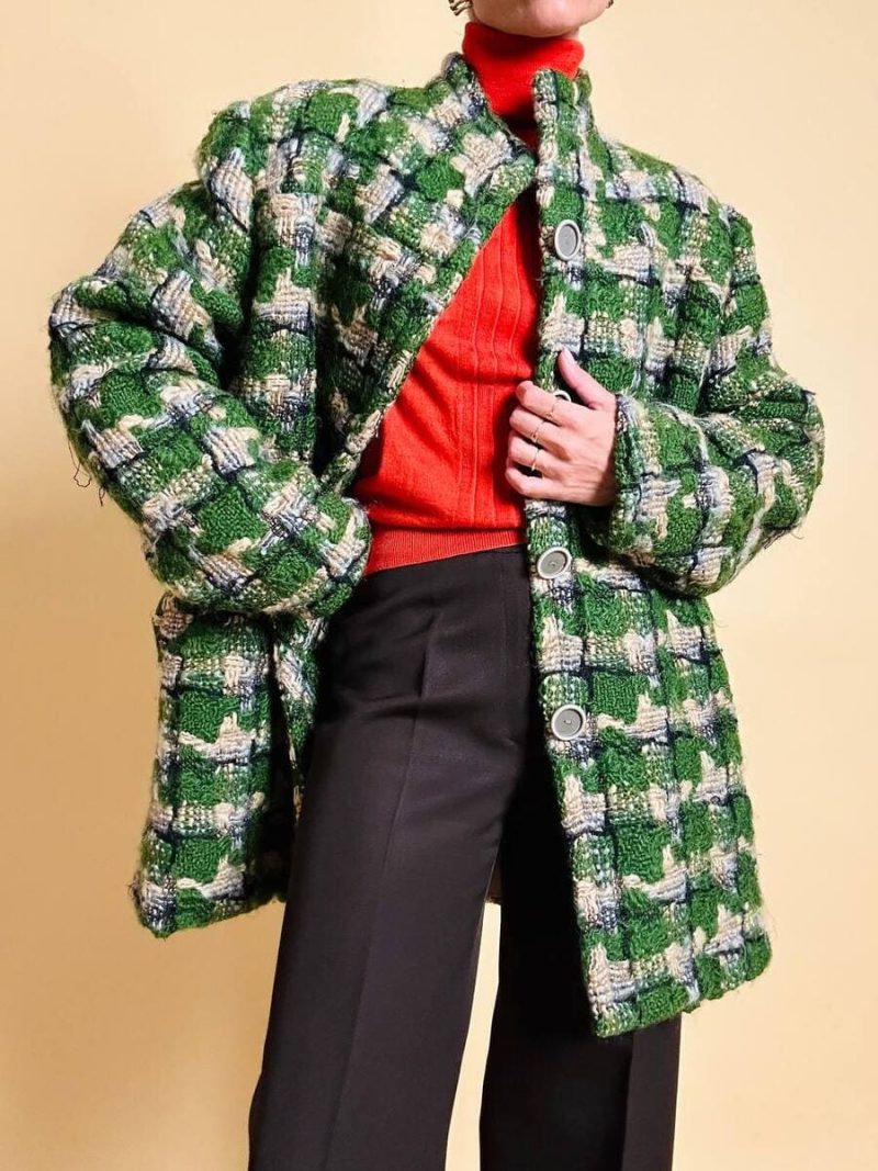 Cappottino sartoriale in tweed verde prato