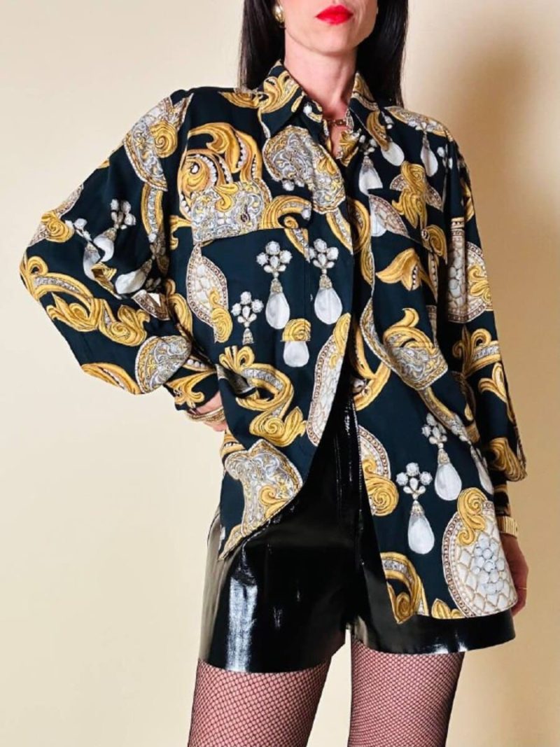 Camicia nera fantasia barocca con perle “Laurèl”