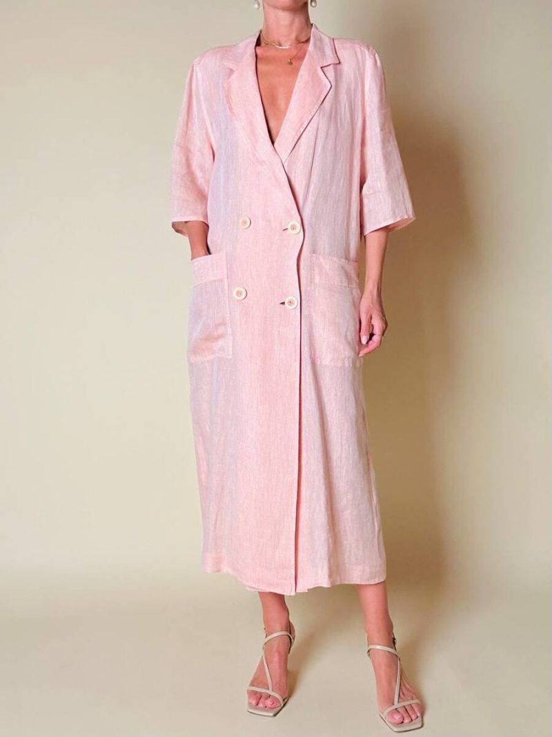 Chemisier doppiopetto in lino rosa “Selene”