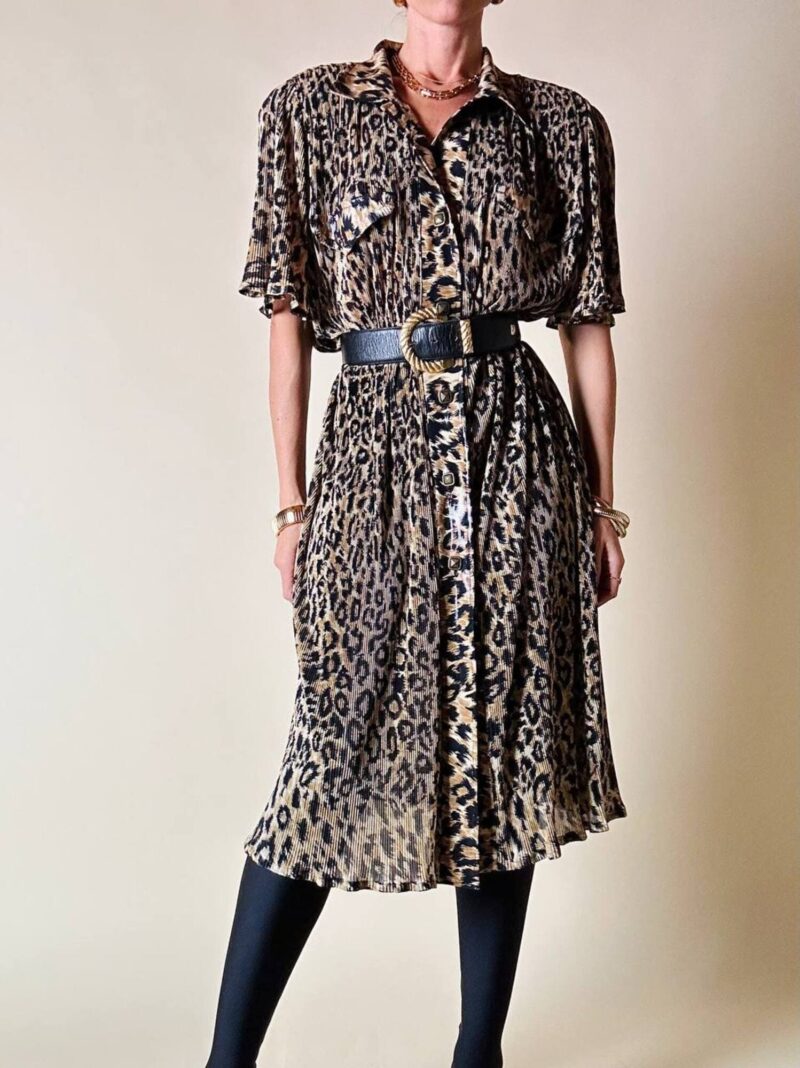 Chemisier vintage leopardato in tessuto micro plissé Henriette