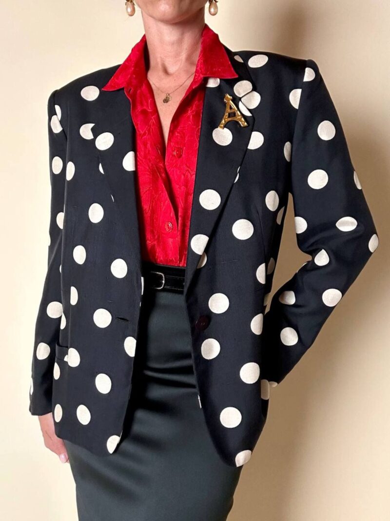 Blazer in seta nera a grandi pois color panna “Genny”
