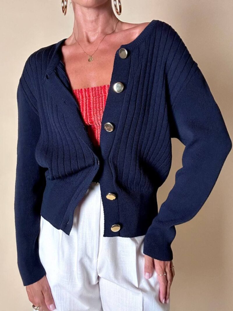 Cardigan Yves Saint Laurent blu navy con bottoni dorati a specchio