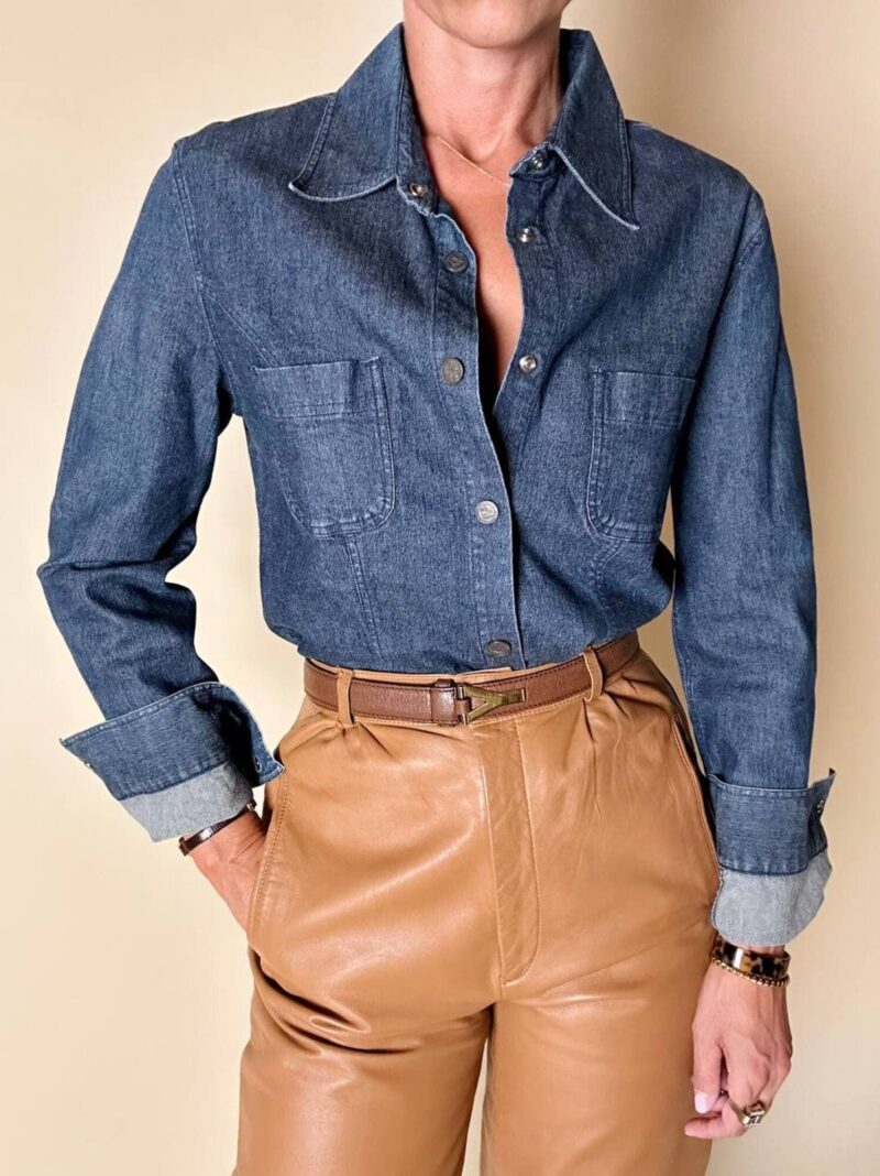 Camicia Fendissime in denim blu con bottoni  moneta da 10 lire