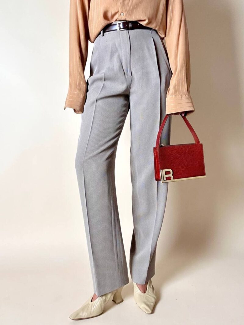 Pantalone Studio 0001 Ferré a vita alta con pince in tessuto operato greige