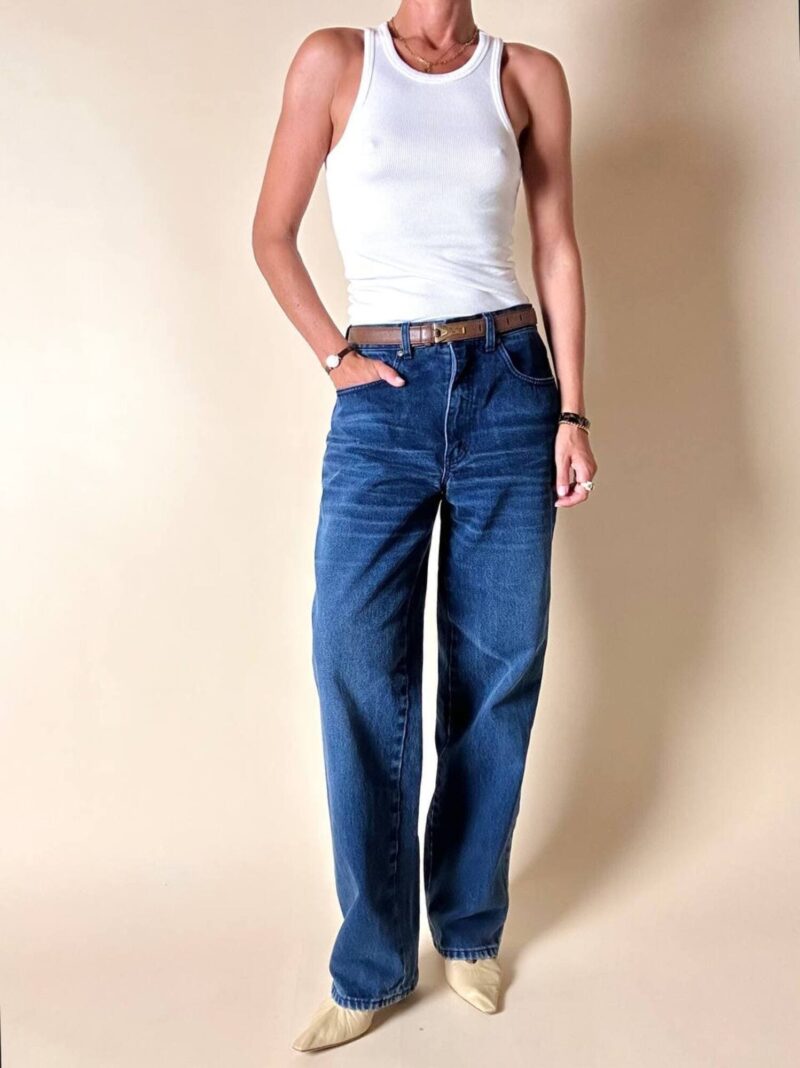 Jeans Yves Saint Laurent Vintage Boy-Friend in Denim Blu Scuro Slavato