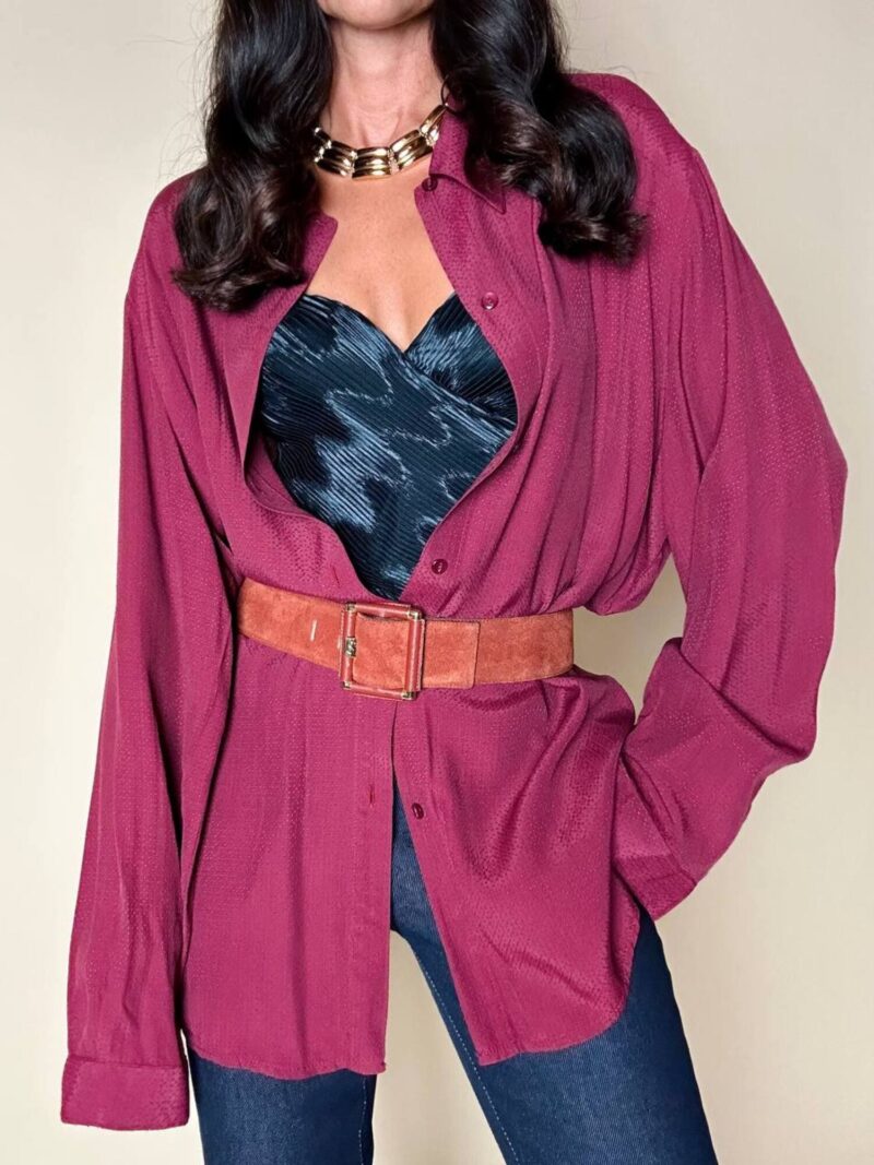 Camicia oversize Fuoriskema in viscosa jacquard color vinaccia