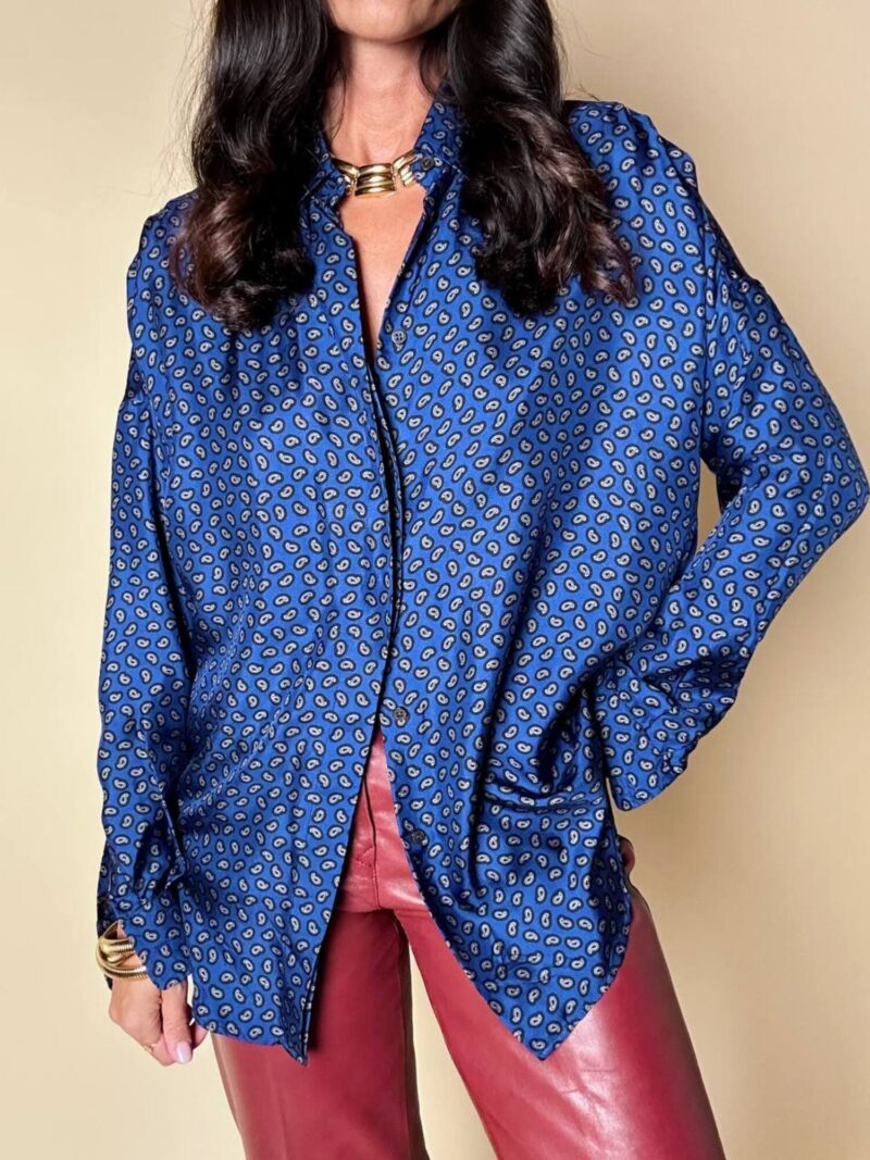 Camicia in seta Alberto Biani blu oltremare con fantasia cachemire