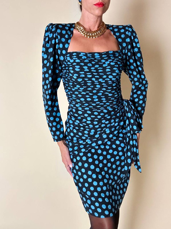 Abito in seta Ungaro Parallèle nero a pois celesti con fiocco laterale  Benedetta Lupo