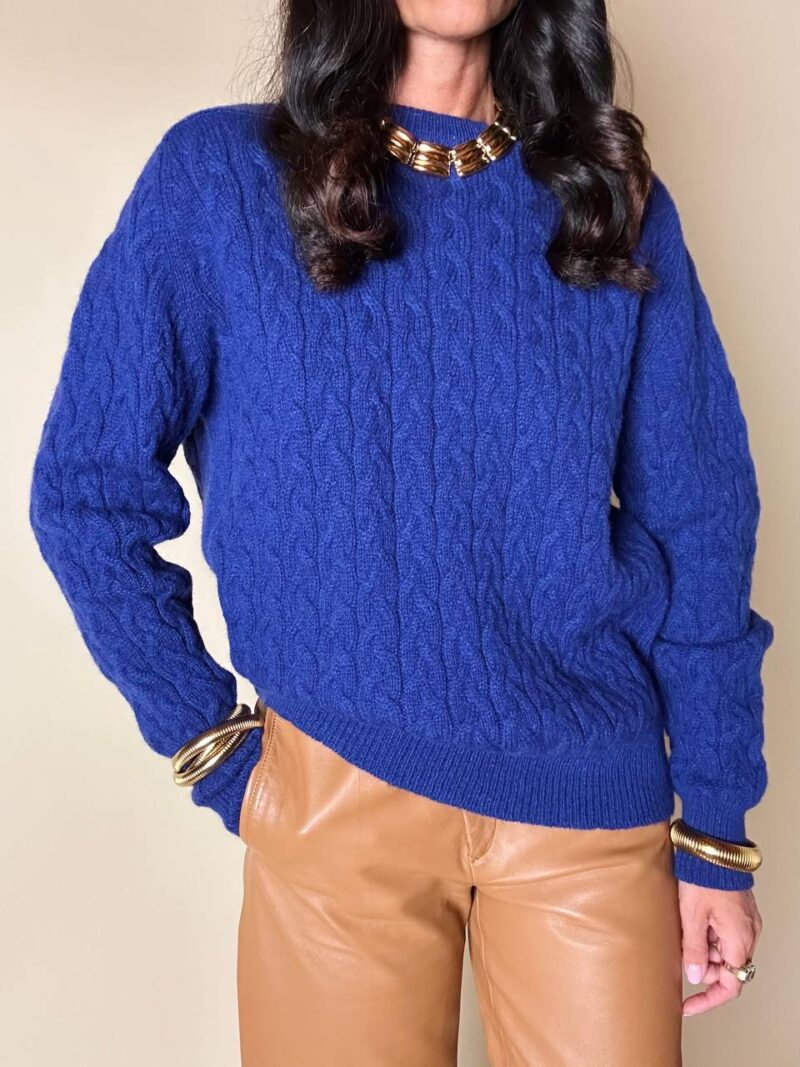 Maglione a trecce girocollo blu Cloisonne Alba Fornari