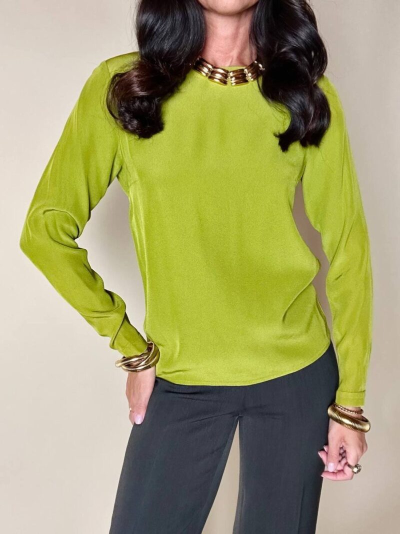 Blusa Yves Saint Laurent Variation in crêpe verde acido