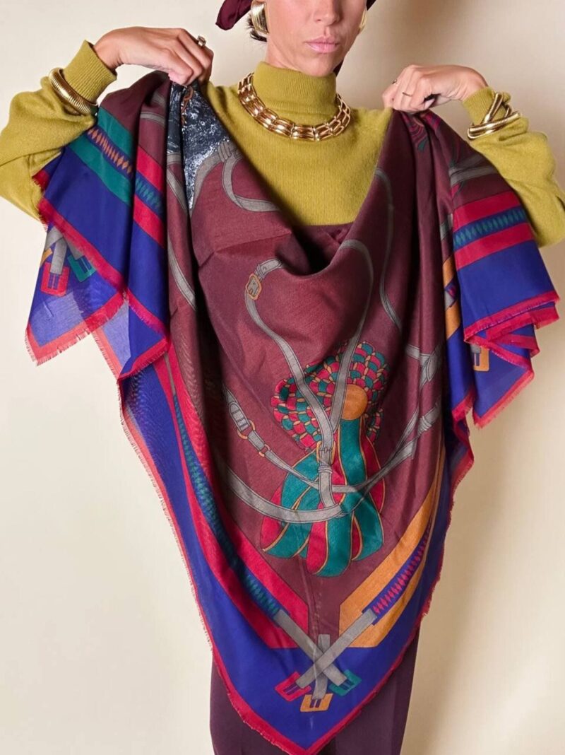 Scialle multicolor in misto lana fantasia equestre