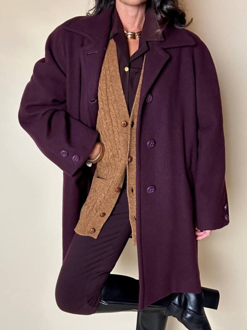 Cappottino oversize in lana color prugna Confezioni Adri