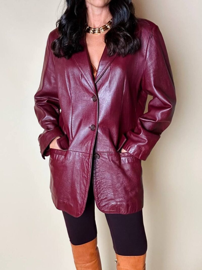 Blazer oversize in pelle bordeaux Max