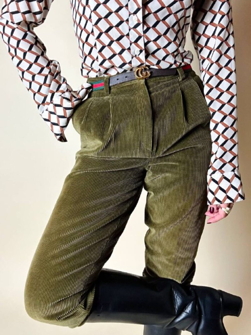 Pantalone a vita alta in corduroy verde oliva Rizzi Sport