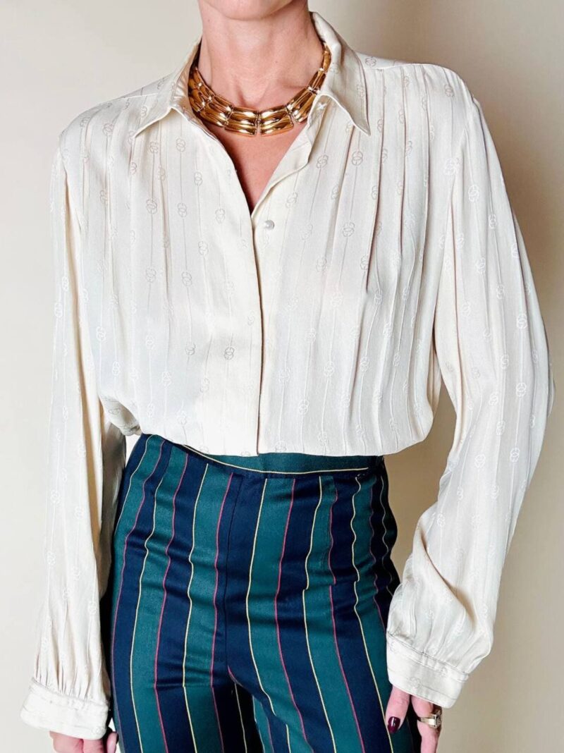 Camicia sartoriale in pura seta jacquard color crema con loghi Gucci