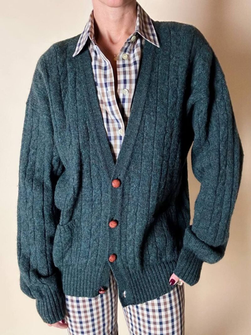 Cardigan Yves Saint Laurent in lana verde inglese con bottoni berlebeck