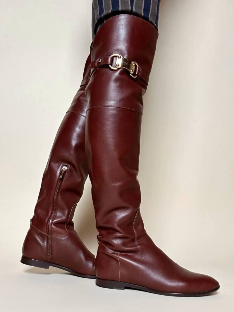 Cuissard Grey Mer stile cavallerizza in pelle marrone con morsetti dorati