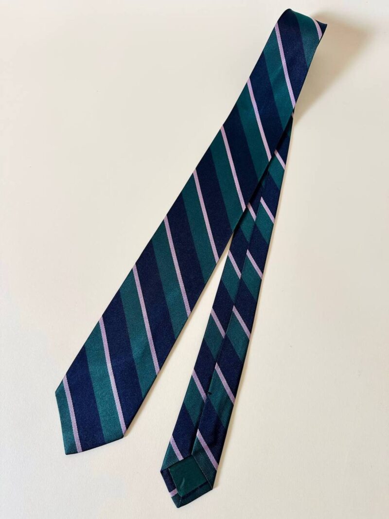 Cravatta regimental Giorgio Armani in twill di seta a righe blu verde e rosa