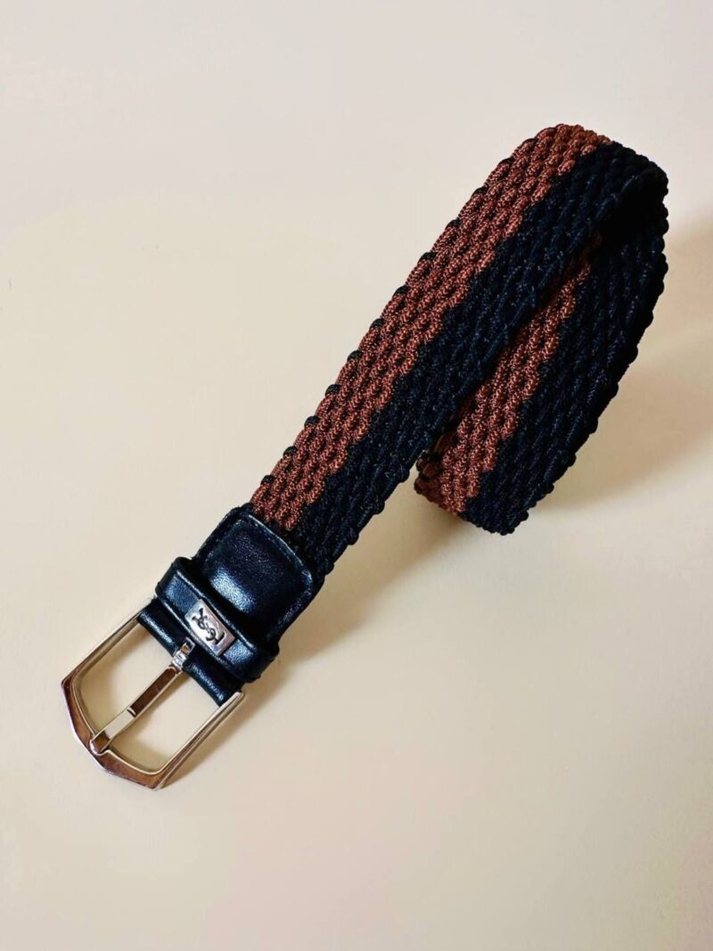 Cintura intrecciata Yves Saint Laurent in elastico bicolore ruggine e nero