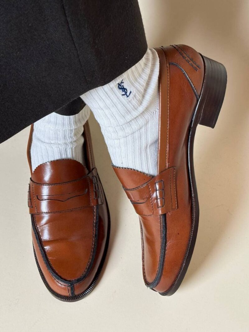 Mocassini vintage in pelle lucida color cognac College