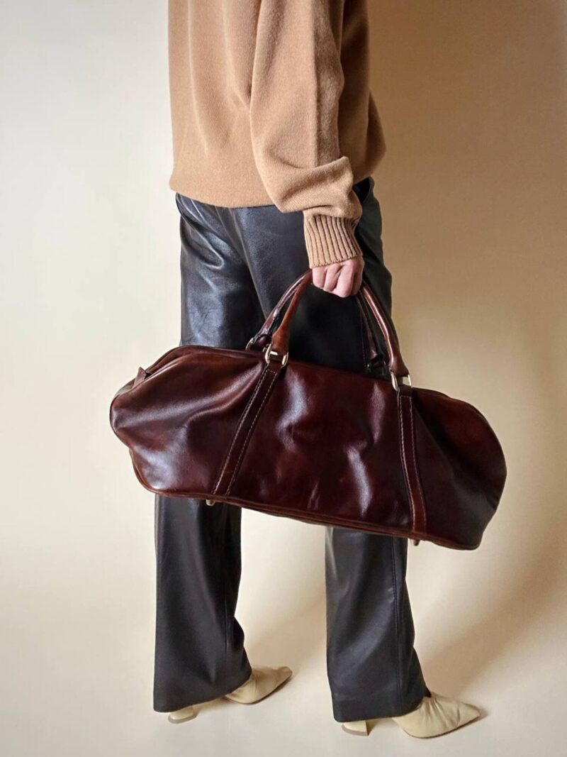 Borsone da viaggio vintage in pelle marrone