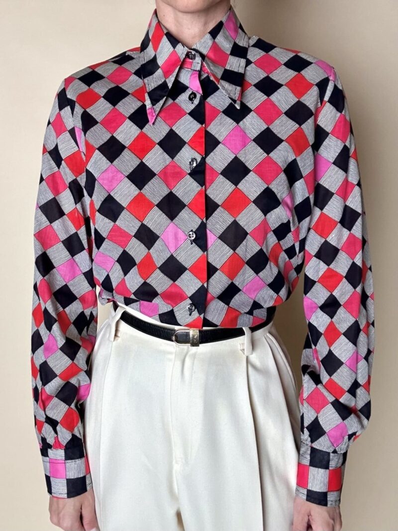 Camicia vintage in cotone fantasia a scacchi multicolor
