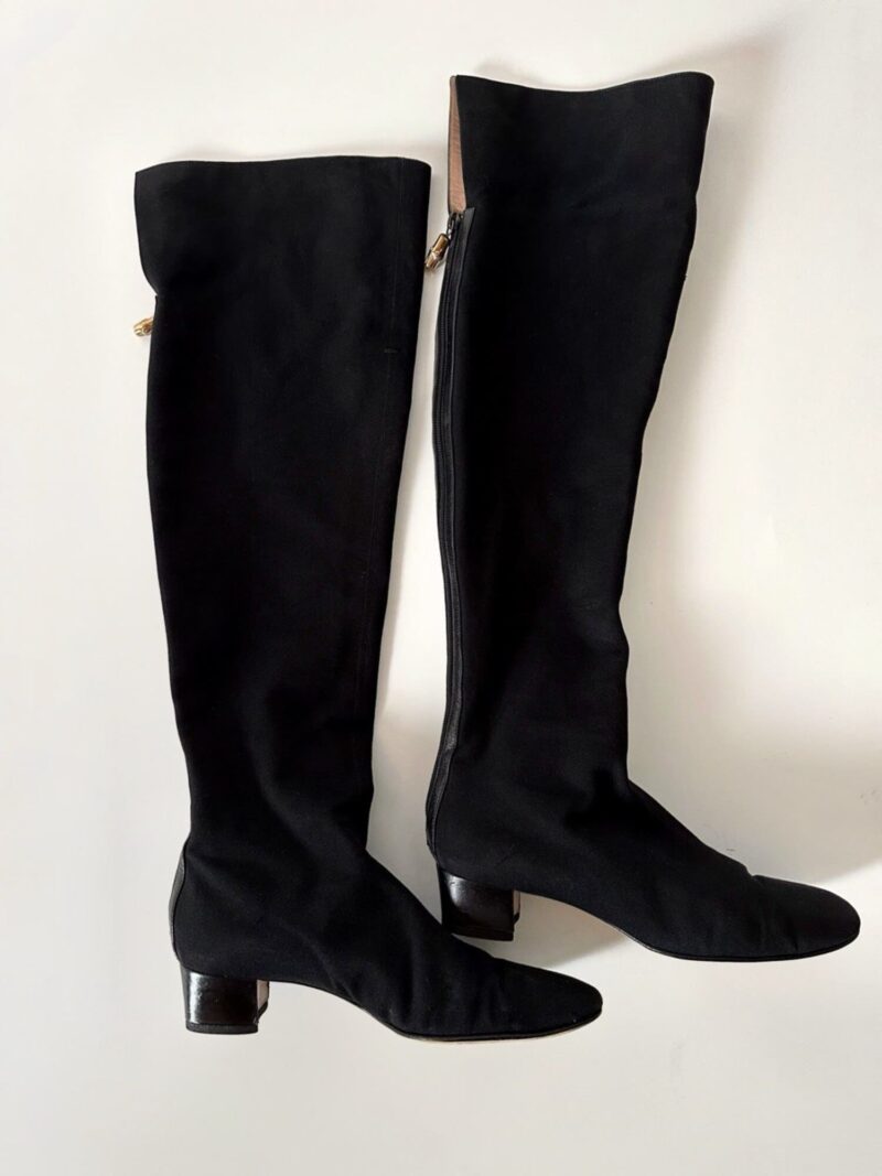 Stivali cuissard vintage Gucci in canvas nero  con zip posteriore e dettaglio bambù