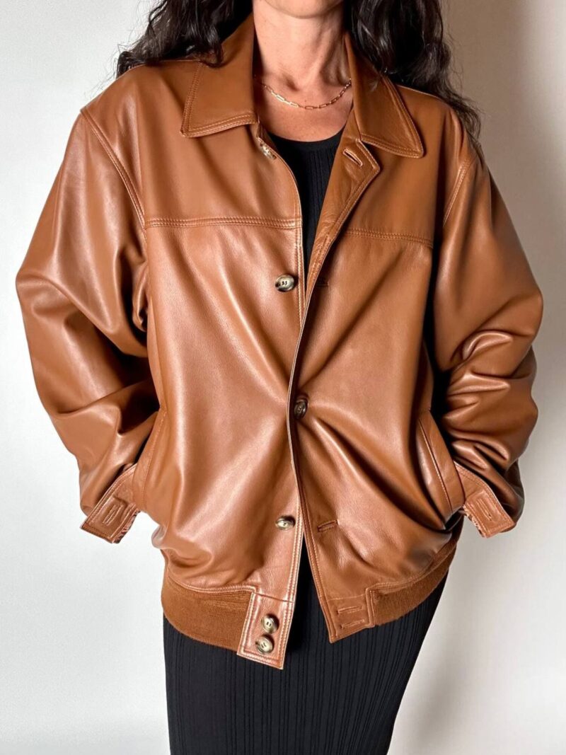 Giacca-bomber vintage in pelle color tabacco Serafino Sabbatini