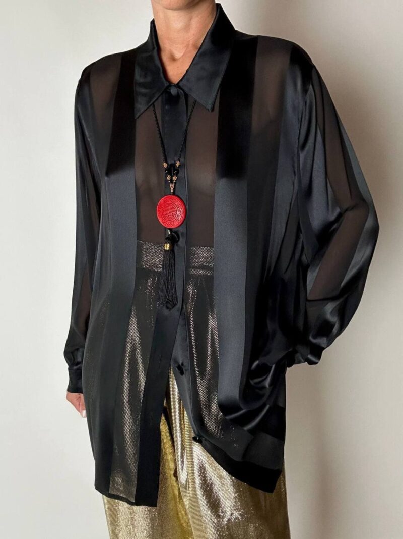Camicia vintage Marina Rinaldi in chiffon di seta dèvorè a righe verticali