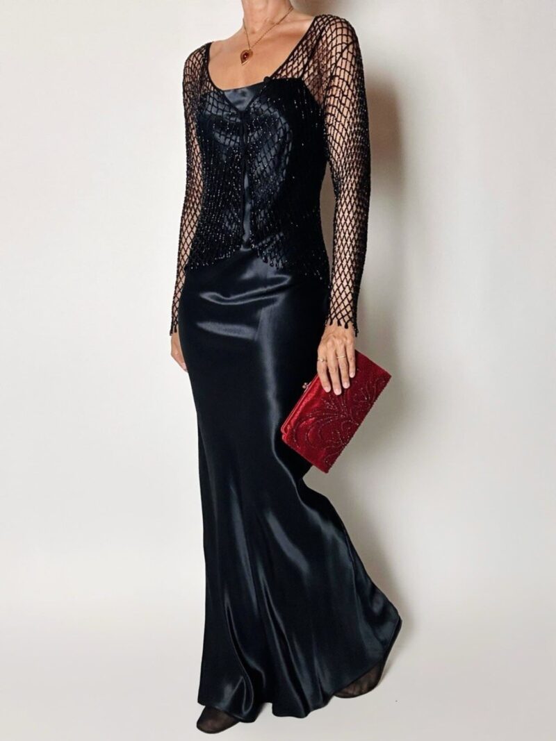 Giacca gioiello vintage in rete di perline nera Byblos Blu
