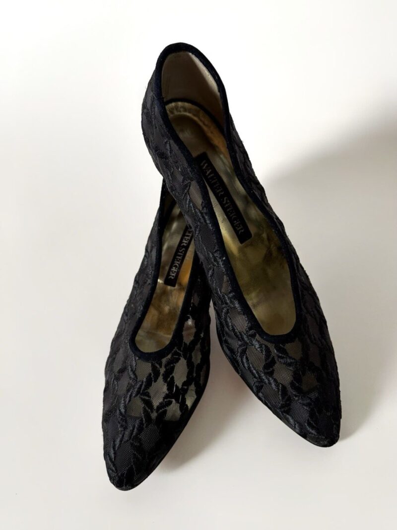 Ballerine vintage Walter Steiger in rete nera ricamata