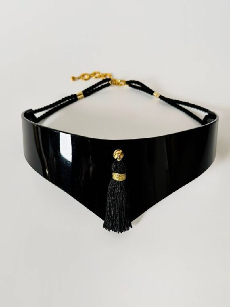 Cintura vintage in lucite nera con nappa couture e cordoni ritorti